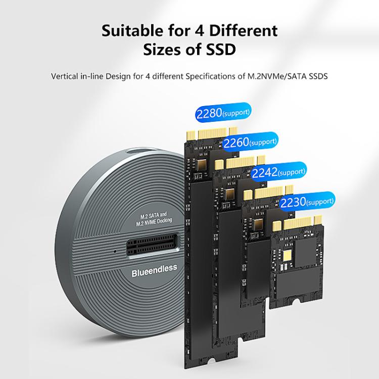 Blueendless SD03PA Aluminum Alloy SSD Enclosure M.2 NVMe / SATA Dual-Protocol Drive Bay, SD03PA