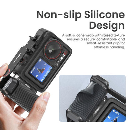 aMagisn Street Photography Handle Grip for DJI Action 5 Pro/Action 4/Action 3, Compatible with Original Camera Cage, Plastic Version, Metal Black, Metal Gray
