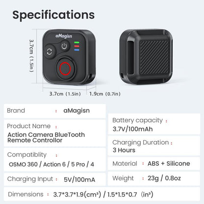 aMagisn Bluetooth Remote Shutter for DJI Osmo Action 6/Action 5 Pro/Action 4/Osmo 360, AA28