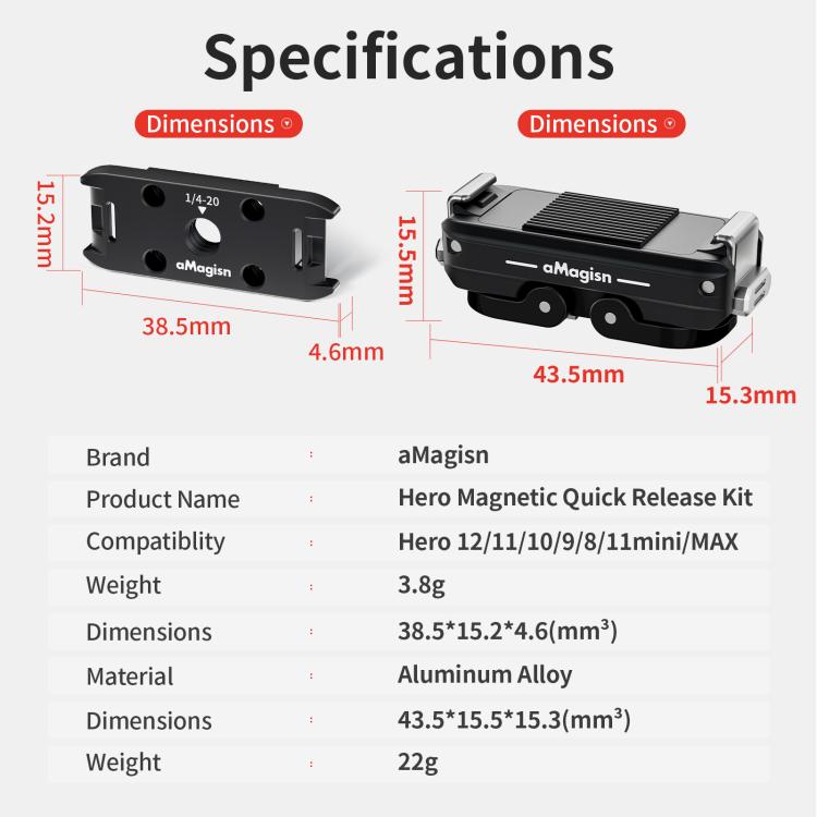 aMagisn Metal Magnetic Quick Release Kit For GoPro HERO12 Black /11 Black /11 Black mini /10 Black /9 Black /8 Black / Max