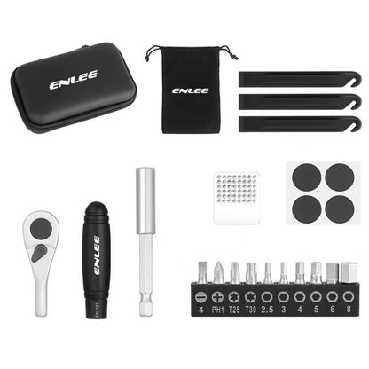 ENLEE Kit de réparation de clé à cliquet pour vélo 10 pièces, Kit d'outils d'urgence de réparation de pneus multifonctions, 10 pièces