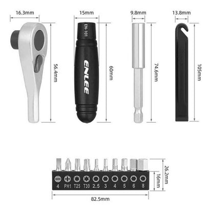 ENLEE Kit de réparation de clé à cliquet pour vélo 10 pièces, Kit d'outils d'urgence de réparation de pneus multifonctions, 10 pièces