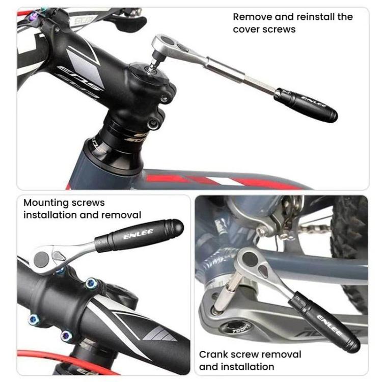 ENLEE Kit de réparation de clé à cliquet pour vélo 10 pièces, Kit d'outils d'urgence de réparation de pneus multifonctions, 10 pièces