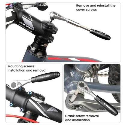 ENLEE Kit de réparation de clé à cliquet pour vélo 10 pièces, Kit d'outils d'urgence de réparation de pneus multifonctions, 10 pièces