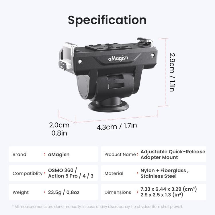 AMagisn Adjustable Quick Release Adapter For DJI Osmo 360/Action 5 Pro/4/3 - 4-Level Fast Perspective Switch