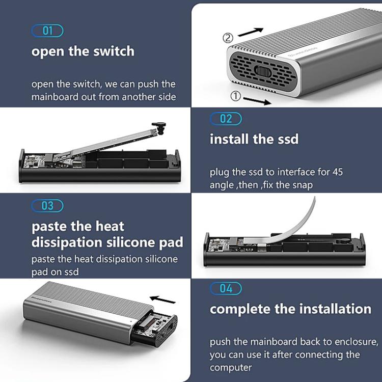 Blueendless M280U4C USB4 Portable Hard Drive Enclosure With Switch & Fan Solid-State M.2 NVMe Drive Enclosure External SSD Enclosure, M280U4C