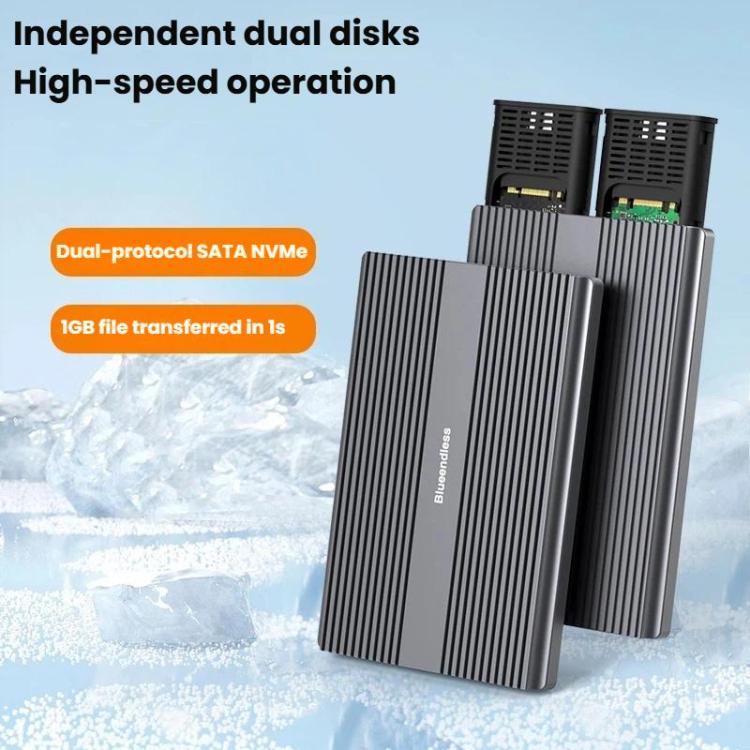 Portable Hard Drive Enclosure Dual-Bay External M.2 Reader, Blueendless M2836SN M.2 SATA / NVMe, Blueendless M2826N M.2 NVMe x 2, Blueendless M2826SN M.2 NVMe+SATA, Blueendless M2826S M.2 SATA x 2