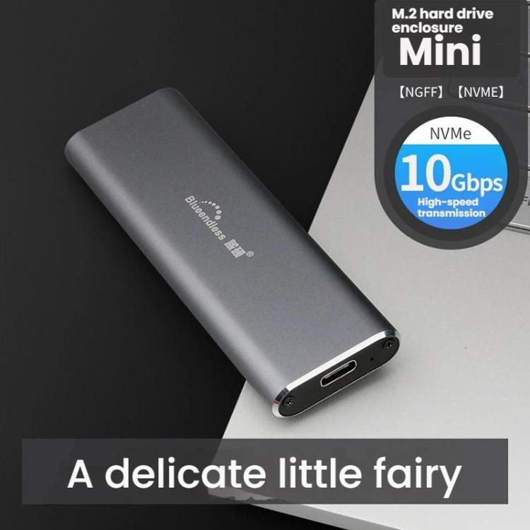 Blueendless 2802N Aluminum Alloy NVMe Portable Hard Drive Enclosure With Screw-Lock M.2 SSD Reader, With USB+Type-C Cable, With USB Cable