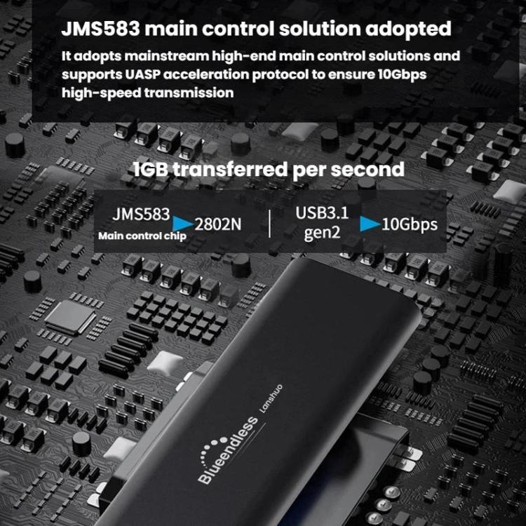 Blueendless 2802N Aluminum Alloy NVMe Portable Hard Drive Enclosure With Screw-Lock M.2 SSD Reader, With USB+Type-C Cable, With USB Cable