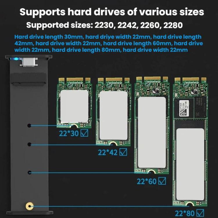 Blueendless 2802N Aluminum Alloy NVMe Portable Hard Drive Enclosure With Screw-Lock M.2 SSD Reader, With USB+Type-C Cable, With USB Cable