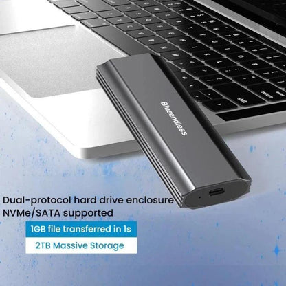 Blueendless M.2 Dual-Protocol Portable Hard Drive Enclosure NVMe/SATA Universal Aluminum Alloy SSD Enclosure, Curved With Type-C To USB Cable, Curved With 2 In 1 Cable, Striped With Type-C To USB Cable, Striped With 2 In 1 Cable