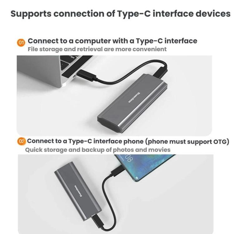 Blueendless M.2 Dual-Protocol Portable Hard Drive Enclosure NVMe/SATA Universal Aluminum Alloy SSD Enclosure, Curved With Type-C To USB Cable, Curved With 2 In 1 Cable, Striped With Type-C To USB Cable, Striped With 2 In 1 Cable