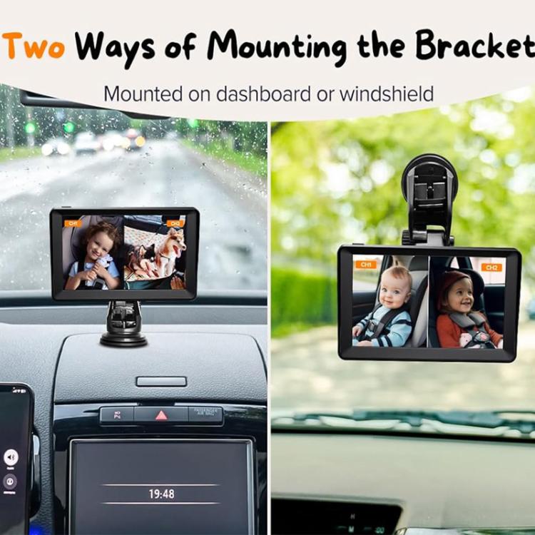 Moniteur de bébé pour voiture 7 pouces à double objectif avec caméra de vision nocturne infrarouge