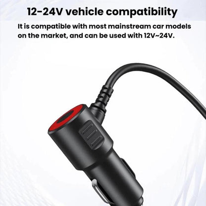 BY-1847 120W 1-To-4 Retractable Car Cable Digital Display Cigarette Lighter Car Charger
