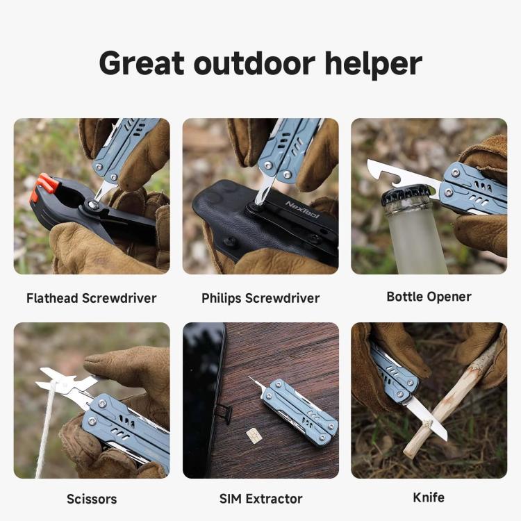 NexTool S11 Mini Sailor Outil multifonction 11-en-1 couteau de poche pince pliante coupe-fil kit de survie EDC, S11 bleu, S11 noir