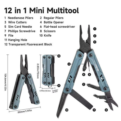 NexTool S11 Pro Mini Sailor Outil multifonction 12-en-1 de survie pour l'extérieur, couteau de poche, pinces pliantes, coupe-fils, kit de survie EDC, S11 Pro