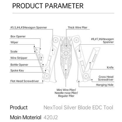 Nextool Silver Blade EDC Tool 14 In 1 Pocket Folding Pliers Screwdriver Wrench Knife With Leather Case