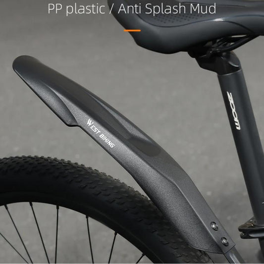 واقيات الطين للدراجات الجبلية من ويست بايكينج، عريضة وطويلة للغاية، تغطي كامل مساحة الدراجة، مناسبة للدراجات مقاس 20 و22 و24 بوصة.