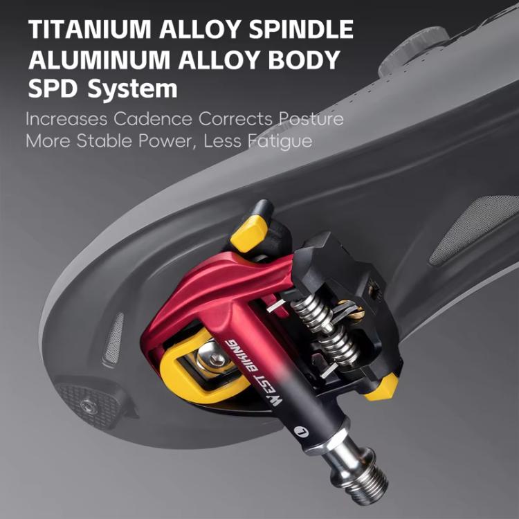 WEST BIKING Lightweight SPD-Compatible Road Bike Clipless Pedals - with Cleats and High-Efficiency Bearings, Black Steel, Black Red Steel, Black Red Titanium