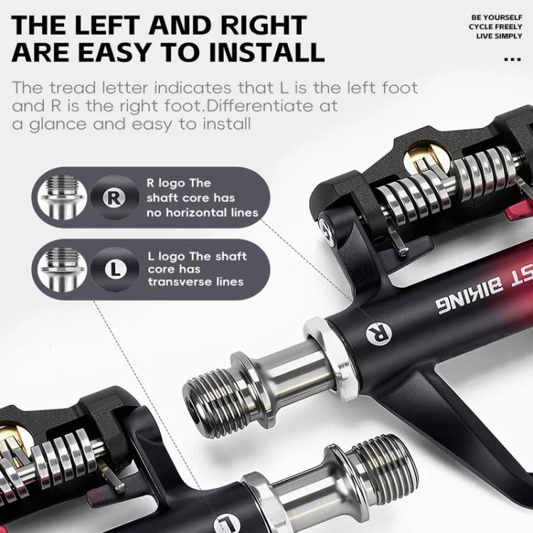 WEST BIKING Lightweight SPD-Compatible Road Bike Clipless Pedals - with Cleats and High-Efficiency Bearings, Black Steel, Black Red Steel, Black Red Titanium