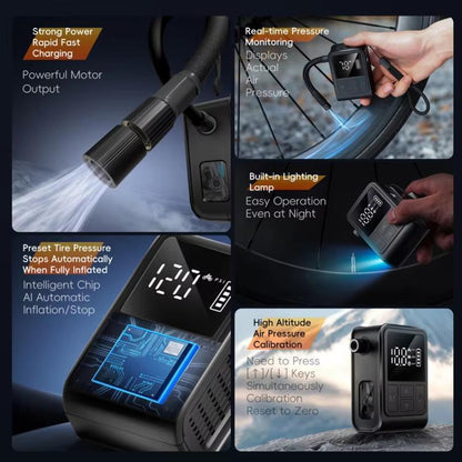 WEST BIKING Mini Digital Electric Air Pump Portable Tire Inflator with Preset Pressure, USB-C Rechargeable for Bikes Motorcycles Balls
