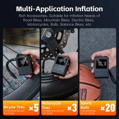 WEST BIKING Mini Digital Electric Air Pump Portable Tire Inflator with Preset Pressure, USB-C Rechargeable for Bikes Motorcycles Balls