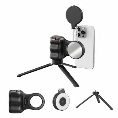 TELESIN Magnetic Phone Mounting Aid Photography Handle Remote Control Assistant, White Camera Grip+Silver Fill Light, White Camera Grip+Tripod+Silver Fill Light, White Camera Grip+White Fill Light, White Camera Grip+Tripod+White Fill Light             ...