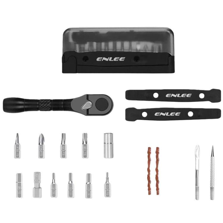 ENLEE EN59 Kit de Clés à Cliquet 19 Pièces pour Vélo, Outil de Réparation de Vélo Portable et Multifonctionnel, EN59 19 Pièces
