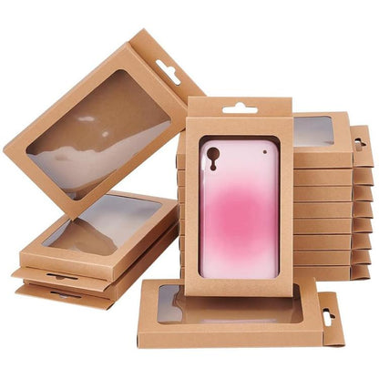 100pcs /Pack Window Packaging Box with Hook for Phone Case & Tempered Glass Film, White Card S Window, Kraft Paper S Window, Black Card S Window, White Card L Window, Kraft Paper L Window, Black Card L Window