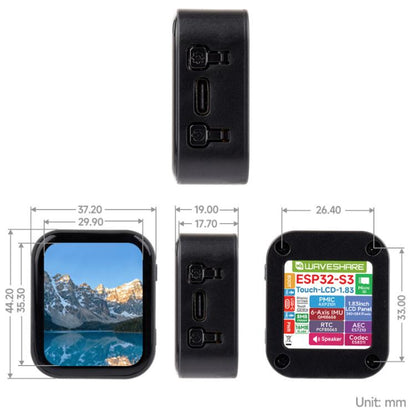 WAVESHARE ESP32-S3 1.83-Inch Touch LCD Development Board With 240x284 Resolution Onboard Audio Codec Chip, Without Battery, With Battery