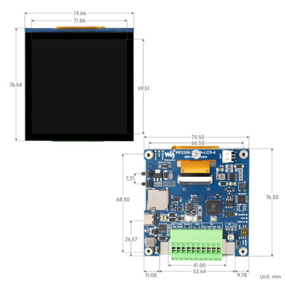 WAVESHARE RP2350 High-Performance Development Board 480 X 480 Resolution, Without Touch Screen