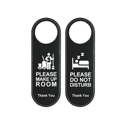 Double-Sided Leather Door Sign For Hotels Please Make Up Room & Do Not Disturb Reversible Hanger, Hotels Door Sign