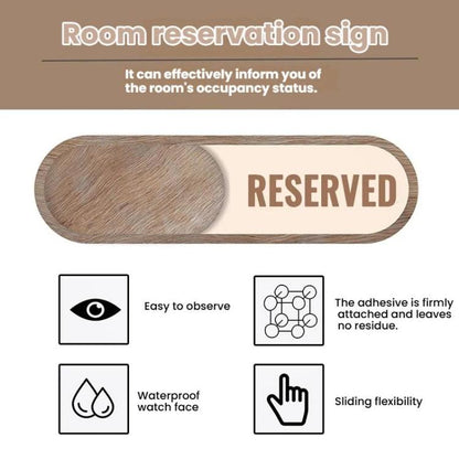 Sliding Door Status Sign for Reserved or Vacant Rooms Self-Adhesive Wood Grain Label for Private Dining Rooms, Spas, Sliding Spas Sign