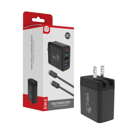 60W 3-In-1 Power Dock With 4K 60Hz HDMI For Nintendo Switch 2 Fast Charging Adapter With USB-C & USB 3.0 Ports US Plug