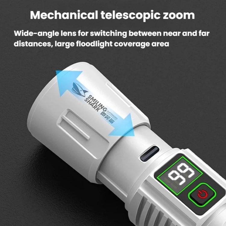 SMILING SHARK SD-5424A Portable Super Bright Digital Display Flashlight With Hook Outdoor Zoomable Telescopic Light, SD-5424A