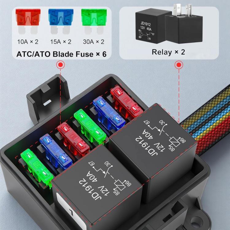 Car 6-Way Pre-Wired Waterproof Fuse Relay Box Automotive Fuse Relay Holder, 12V 5-Pin, 24V 4-Pin, 24V 5-Pin, 12V 4-Pin