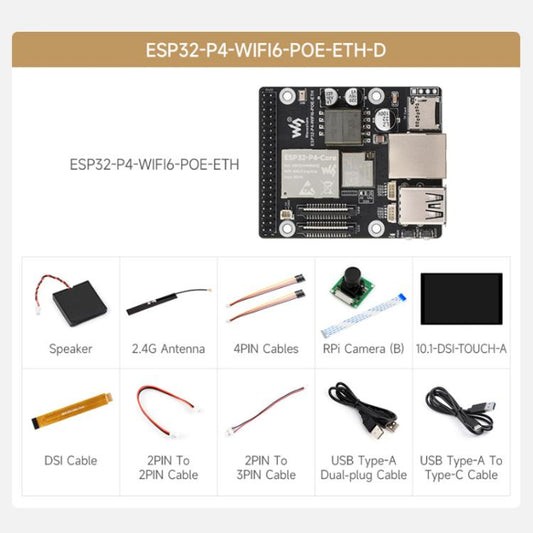 WAVESHARE ESP32-P4-WIFI6-POE-ETH Development Board Supports Power Over Ethernet (PoE), Package D