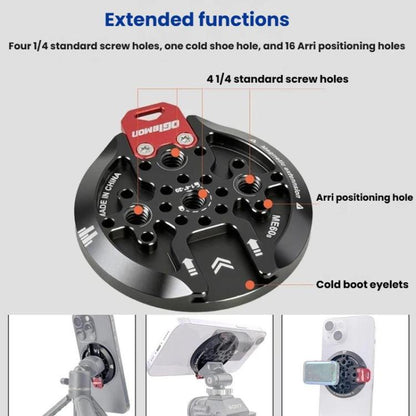 Magnetic Phone Mount Base Cold Shoe Tripod Aluminum Alloy Photography Selfie Stick 1/4 inch Arca-Style Mounting Base Suction Cup, Base