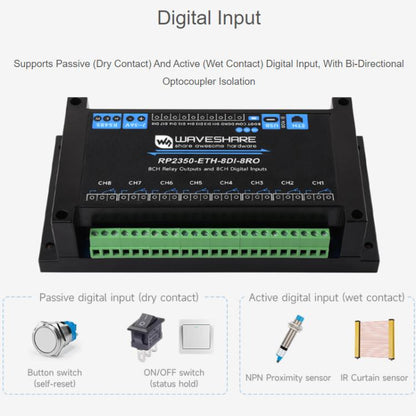 WAVESHARE RP2350 Industrial Control Board 8-Channel Network Relays Based On RP2350 Main Controller, 32451, 32452