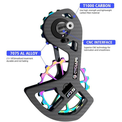 CYCLAMI Shifter Carbon Fiber Road Bike Ceramic Rear Derailleur Large Pulley, For Shimano 8000 / 8020 / 8050 / 8070 / 8170 / 9100 / 9150 / 9170, For Shimano R7000, For Shimano 5800 / 5700, For Shimano 6800 / 6870 / 9000 / 9070