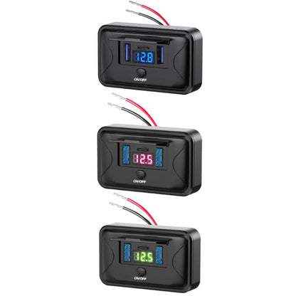 One To Three Car Fast Charger With Built-in Voltage Display With Waterproof Cover