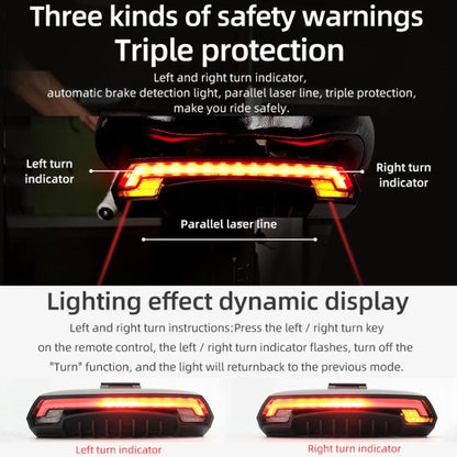 Smart Remote-Controlled Cycling Laser Tail Light Bicycle Turn Signal LED Warning Light, MEILAN X5
