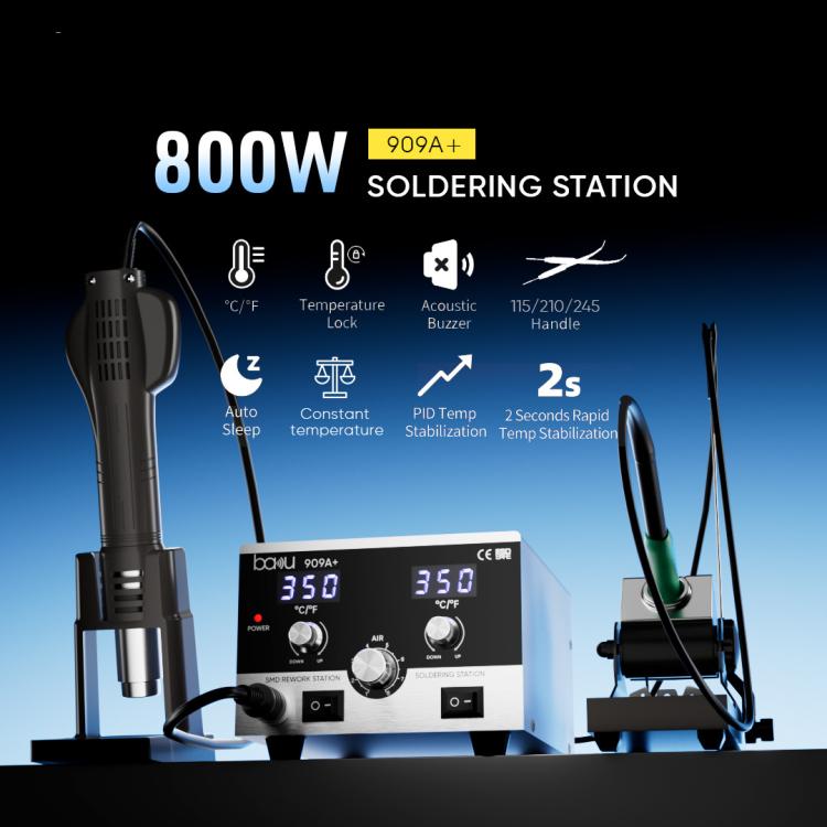 BAKU BA-909A+ 800W Digital Hot Air Rework Station & Soldering Iron 2-in-1, with Temp Lock, Sleep Mode for Phone/PCB Repair, 110V US Plug, 220V EU Plug