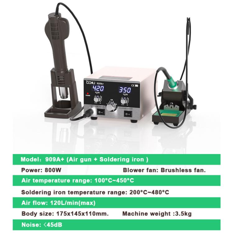 BAKU BA-909A+ 800W Digital Hot Air Rework Station & Soldering Iron 2-in-1, with Temp Lock, Sleep Mode for Phone/PCB Repair, 110V US Plug, 220V EU Plug