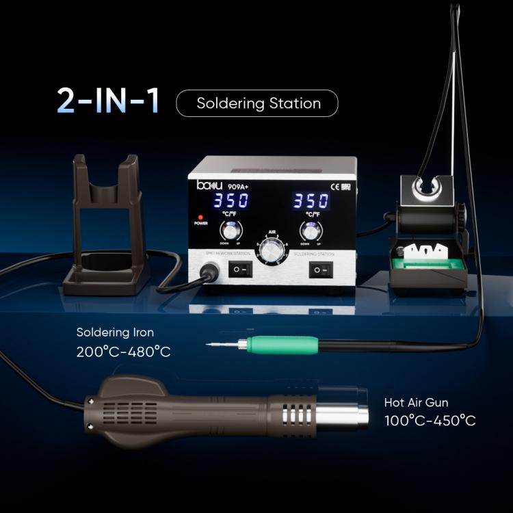 BAKU BA-909A+ 800W Digital Hot Air Rework Station & Soldering Iron 2-in-1, with Temp Lock, Sleep Mode for Phone/PCB Repair, 110V US Plug, 220V EU Plug