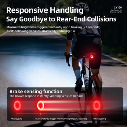 Bicycle Smart Braking Carbon Fiber Vibration Sensing Rear Light Warning Light, CY120