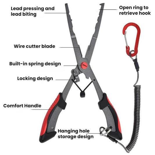 Seawater Corrosion Resistant Extended Eagle-Beak Hook Remover Line Cutter Pliers, Lure Plier, Lure Plier + Wire Safety Rope, Lure Plier + Wire Safety Rope + Nylon Bag, Lure Plier + Wire Safety Rope + Rubber Sleeve                                       ...