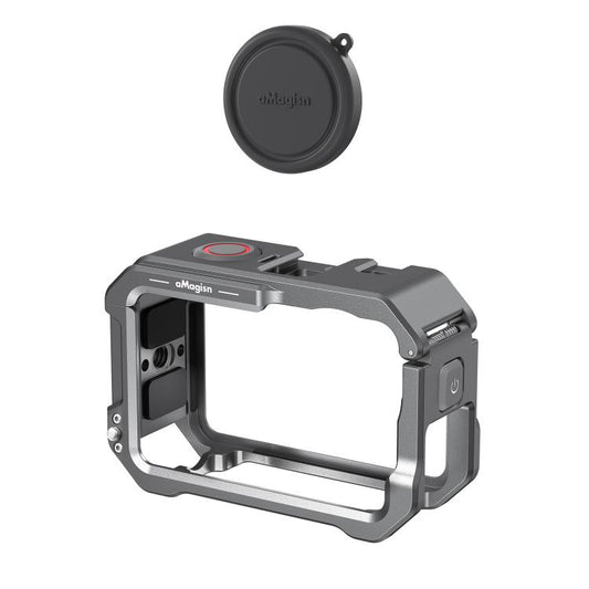 قفص معدني سريع الفك لحماية كاميرا DJI OSMO Action 6 aMagisn مع غطاء عدسة سيليكون، قفص معدني Action 6