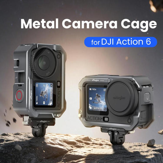 قفص معدني سريع الفك لحماية كاميرا DJI OSMO Action 6 aMagisn مع غطاء عدسة سيليكون، قفص معدني Action 6