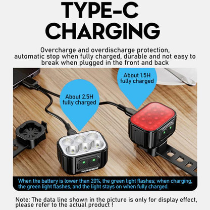 Bicycle Night Riding Warning Light Cycling Rechargeable Light, CYCLAMI Q6 Front Light+Tail Light